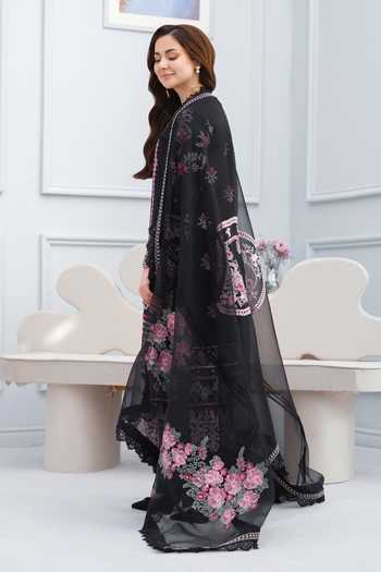 RINESSA_Black Cotton, Organza Round Neck Tribal Embroidered Kurta Set _at_Aza_Fashions