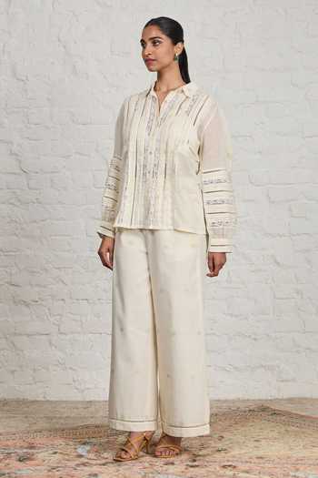 Buy Sue Mue Off White Cotton Collared Neck Georgia Organic Shirt And Pant Set Online at Aza Fashions Buy_Sue Mue_Off White Cotton Collared Neck Georgia Organic Shirt And Pant Set _Online_at_Aza_Fashions