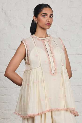 Sue Mue Off White Cotton Round Neck Romy Organic Top And Pant Set Online at Aza Fashions Sue Mue_Off White Cotton Round Neck Romy Organic Top And Pant Set _Online_at_Aza_Fashions