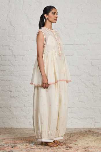 Shop Sue Mue Off White Cotton Round Neck Romy Organic Top And Pant Set Online at Aza Fashions Shop_Sue Mue_Off White Cotton Round Neck Romy Organic Top And Pant Set _Online_at_Aza_Fashions