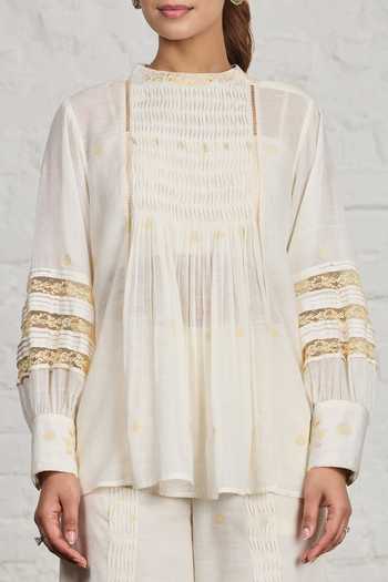 Buy_Sue Mue_Off White Cotton Round Neck Louisa Organic Top And Pant Set _Online_at_Aza_Fashions