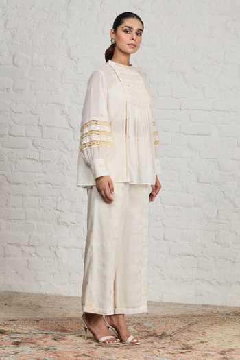 Shop_Sue Mue_Off White Cotton Round Neck Louisa Organic Top And Pant Set _Online_at_Aza_Fashions