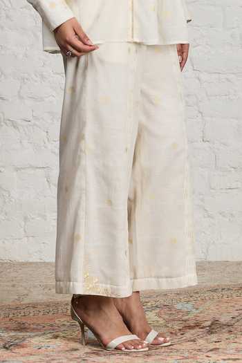 Sue Mue_Off White Cotton Round Neck Louisa Organic Top And Pant Set _at_Aza_Fashions