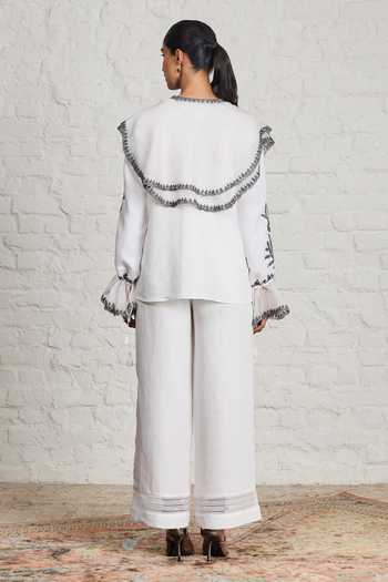 Sue Mue Kitty Embroidered Shirt & Pant Set 