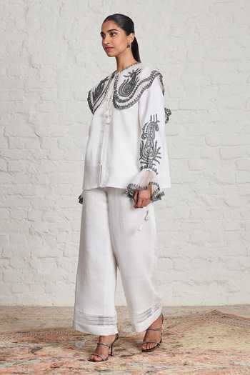 Sue Mue Kitty Embroidered Shirt & Pant Set 