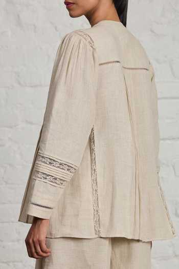 Sue Mue Beige Linen Mandarin Collar Thea Pure Top And Pant Set Online at Aza Fashions Sue Mue_Beige Linen Mandarin Collar Thea Pure Top And Pant Set _Online_at_Aza_Fashions