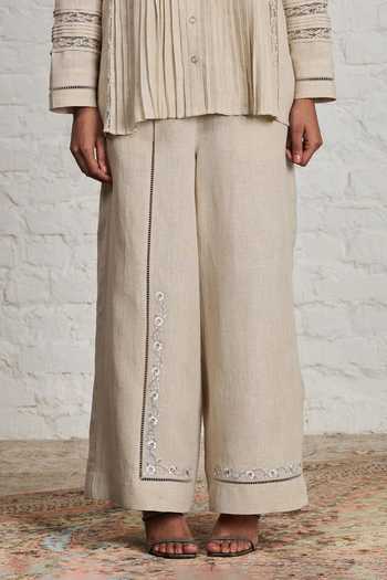 Buy Sue Mue Beige Linen Mandarin Collar Thea Pure Top And Pant Set Online at Aza Fashions Buy_Sue Mue_Beige Linen Mandarin Collar Thea Pure Top And Pant Set _Online_at_Aza_Fashions