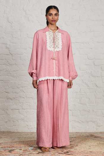 Sue Mue Elanore Crushed Pure Silk Shirt & Pant Set 