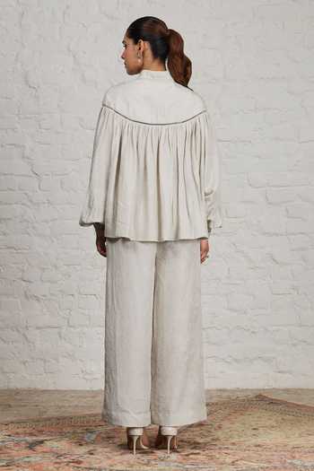 Sue Mue Magnolia Crushed Pure Silk Shirt & Pant Set 