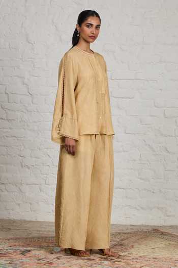Sue Mue Liora Crushed Pure Silk Top & Pant Set 