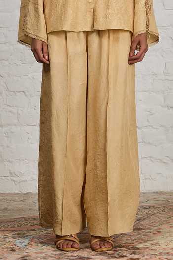 Sue Mue Yellow Silk Round Neck Liora Crushed Pure Top And Pant Set at Aza Fashions Sue Mue_Yellow Silk Round Neck Liora Crushed Pure Top And Pant Set _at_Aza_Fashions