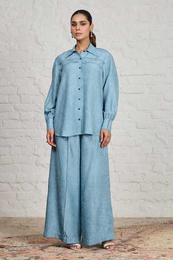 Sue Mue Evara Crushed Pure Silk Shirt & Pant Set 