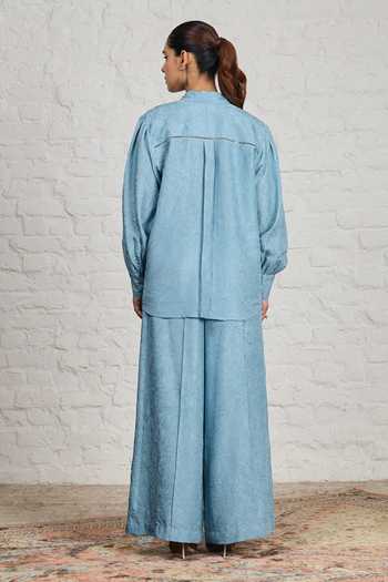Sue Mue Evara Crushed Pure Silk Shirt & Pant Set 