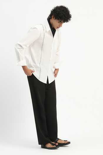 Abraham And Thakore_Ivory Poplin Stab Stitch Stripe Shirt _Online_at_Aza_Fashions