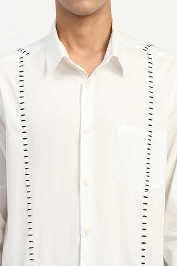 Buy_Abraham And Thakore_Ivory Poplin Stab Stitch Stripe Shirt _Online_at_Aza_Fashions