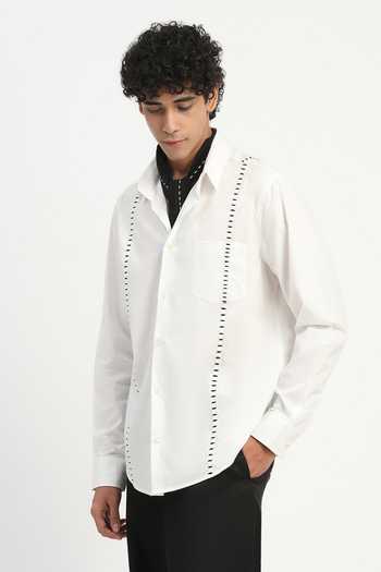 Shop_Abraham And Thakore_Ivory Poplin Stab Stitch Stripe Shirt _Online_at_Aza_Fashions