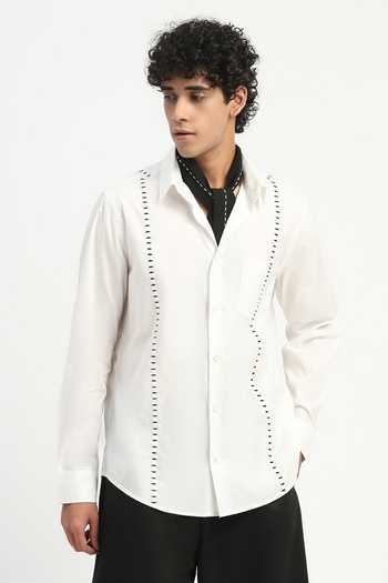 Abraham And Thakore Stab Stitch Stripe Shirt 