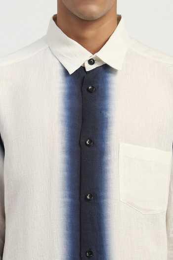Abraham And Thakore_Blue Linen Ombre Print Shirt _Online_at_Aza_Fashions