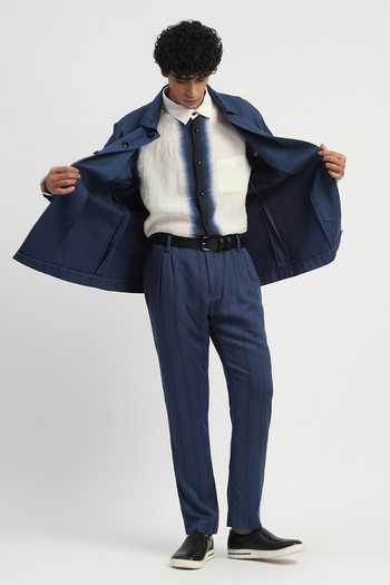 Buy_Abraham And Thakore_Blue Linen Ombre Print Shirt _Online_at_Aza_Fashions