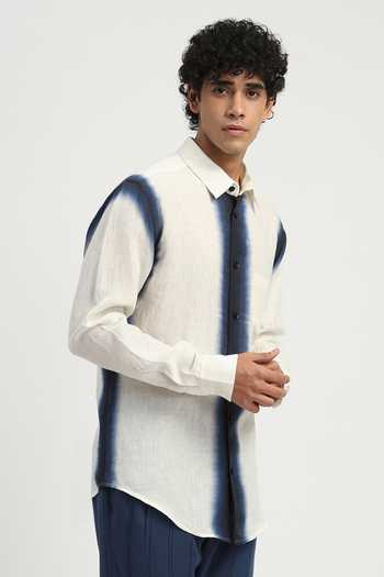 Shop_Abraham And Thakore_Blue Linen Ombre Print Shirt _Online_at_Aza_Fashions