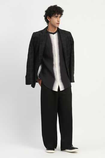 Abraham And Thakore_Black Linen Ombre Print Shirt _Online_at_Aza_Fashions