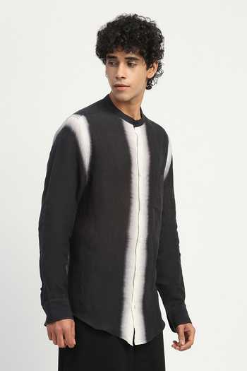Buy_Abraham And Thakore_Black Linen Ombre Print Shirt 