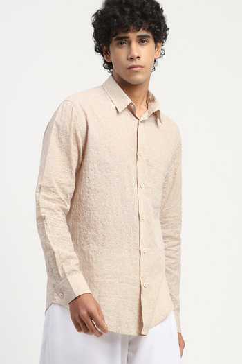 Buy Abraham And Thakore Beige Cotton, Voile Scribble Embroidered Shirt Online at Aza Fashions Buy_Abraham And Thakore_Beige Cotton, Voile Scribble Embroidered Shirt _Online_at_Aza_Fashions