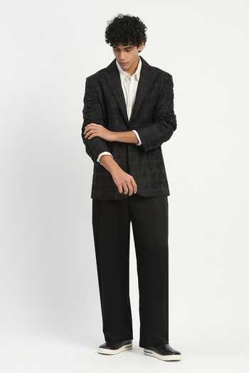 Abraham And Thakore Black Cotton, Linen Tape Applique Work Blazer Online at Aza Fashions Abraham And Thakore_Black Cotton, Linen Tape Applique Work Blazer _Online_at_Aza_Fashions