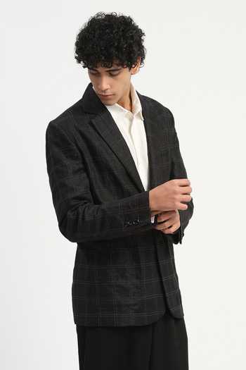 Shop Abraham And Thakore Black Cotton, Linen Tape Applique Work Blazer Online at Aza Fashions Shop_Abraham And Thakore_Black Cotton, Linen Tape Applique Work Blazer _Online_at_Aza_Fashions