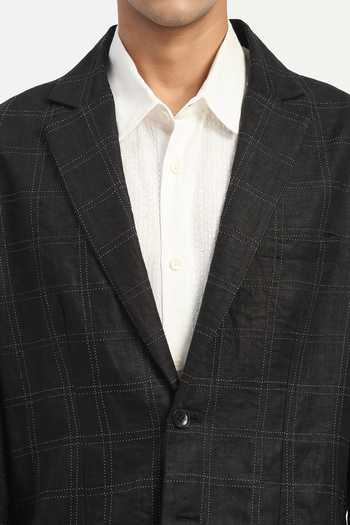 Abraham And Thakore Black Cotton, Linen Tape Applique Work Blazer at Aza Fashions Abraham And Thakore_Black Cotton, Linen Tape Applique Work Blazer _at_Aza_Fashions