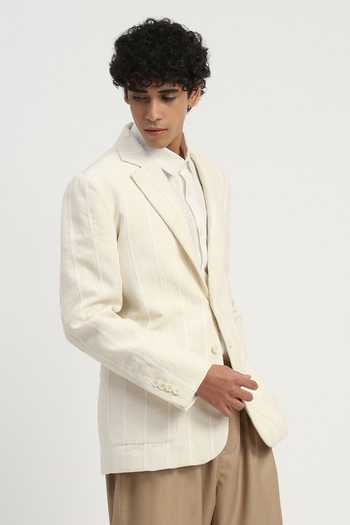 Shop Abraham And Thakore Ivory Cotton, Linen Tape Applique Work Blazer Online at Aza Fashions Shop_Abraham And Thakore_Ivory Cotton, Linen Tape Applique Work Blazer _Online_at_Aza_Fashions