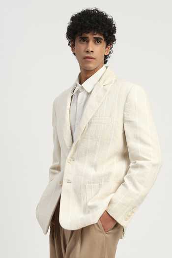 Abraham And Thakore Ivory Cotton, Linen Tape Applique Work Blazer at Aza Fashions Abraham And Thakore_Ivory Cotton, Linen Tape Applique Work Blazer _at_Aza_Fashions