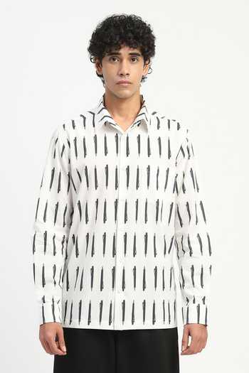 Buy_Abraham And Thakore_Ivory Poplin Pen Print Shirt _Online_at_Aza_Fashions