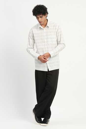 Abraham And Thakore_Ivory Poplin Paperclip Print Shirt _Online_at_Aza_Fashions