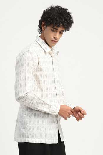 Buy_Abraham And Thakore_Ivory Poplin Paperclip Print Shirt _Online_at_Aza_Fashions