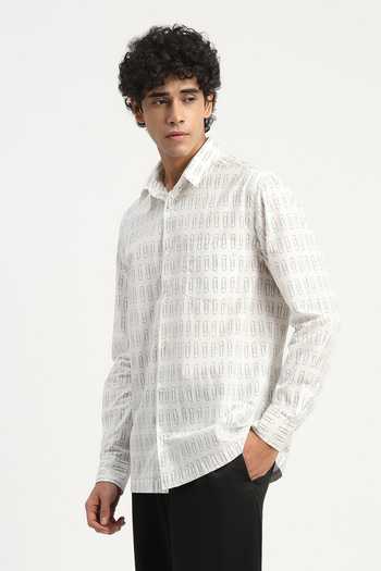 Shop_Abraham And Thakore_Ivory Poplin Paperclip Print Shirt _Online_at_Aza_Fashions