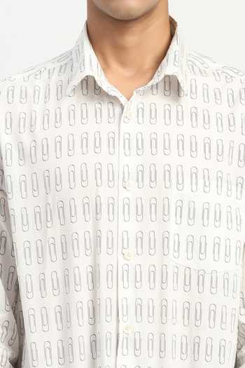Abraham And Thakore_Ivory Poplin Paperclip Print Shirt _at_Aza_Fashions