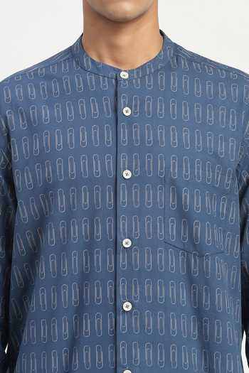 Shop Abraham And Thakore Blue Poplin Paperclip Print Shirt Online at Aza Fashions Shop_Abraham And Thakore_Blue Poplin Paperclip Print Shirt _Online_at_Aza_Fashions