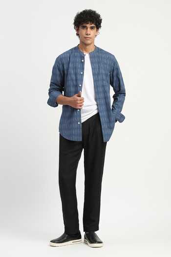 Abraham And Thakore Blue Poplin Paperclip Print Shirt at Aza Fashions Abraham And Thakore_Blue Poplin Paperclip Print Shirt _at_Aza_Fashions