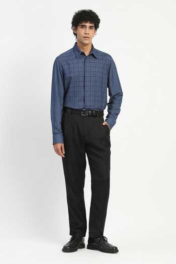 Abraham And Thakore_Blue Cotton, Linen Stab Stitch Checks Shirt _Online_at_Aza_Fashions