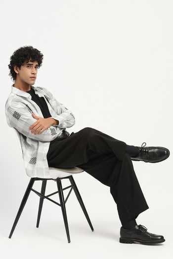 Buy_Abraham And Thakore_Ivory Cotton, Linen Sequin Checks Pattern Shirt _Online_at_Aza_Fashions