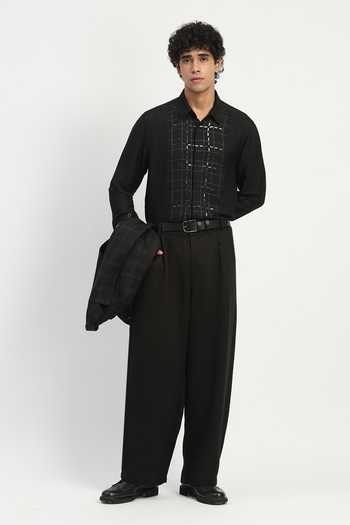 Abraham And Thakore Black Cotton, Linen Sequin And Stab Shirt at Aza Fashions Abraham And Thakore_Black Cotton, Linen Sequin And Stab Shirt _at_Aza_Fashions