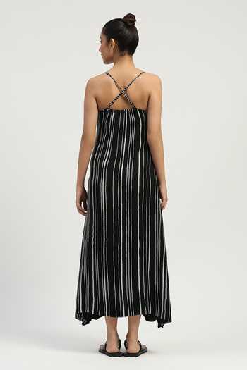 Abraham And Thakore Aari Stripe Embroidered Dress 