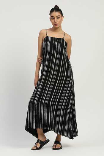 Abraham And Thakore Aari Stripe Embroidered Dress 