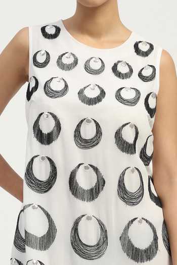 Shop_Abraham And Thakore_Ivory Viscose Georgette Round Neck Ottoman Moon Dress _Online_at_Aza_Fashions