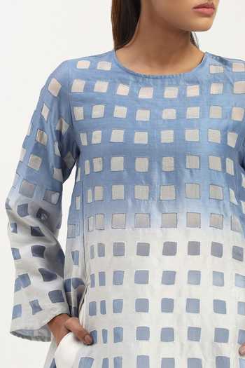 Buy Abraham And Thakore Blue Chanderi Round Neck Ombre Cutwork Top Online at Aza Fashions Buy_Abraham And Thakore_Blue Chanderi Round Neck Ombre Cutwork Top _Online_at_Aza_Fashions