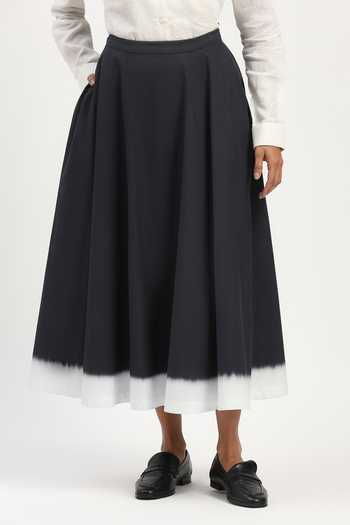 Abraham And Thakore_Black Poplin Tie Dye Ombre Bordered Skirt _Online_at_Aza_Fashions