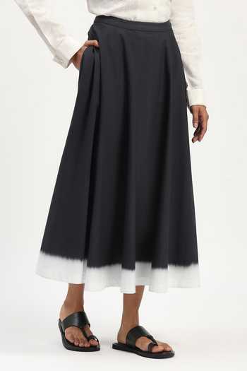 Buy_Abraham And Thakore_Black Poplin Tie Dye Ombre Bordered Skirt _Online_at_Aza_Fashions