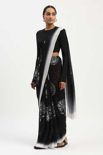 Abraham And Thakore Black Viscose Georgette Ottoman Floral Buta Saree Online at Aza Fashions Abraham And Thakore_Black Viscose Georgette Ottoman Floral Buta Saree _Online_at_Aza_Fashions