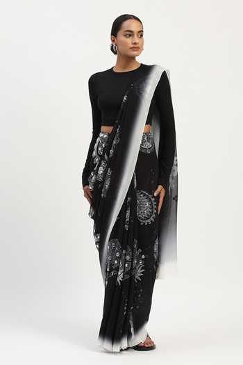 Buy Abraham And Thakore Black Viscose Georgette Ottoman Floral Buta Saree Online at Aza Fashions Buy_Abraham And Thakore_Black Viscose Georgette Ottoman Floral Buta Saree _Online_at_Aza_Fashions